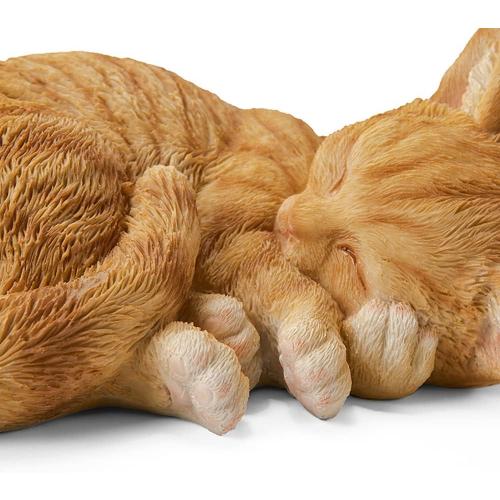 Sleeping Orange Tabby Cat Garden Statue Decor 8.27”L, Resin Realistic Sculptures Gift for Cats Lovers, Pet Memorial Stones for Loss of Pet, Kitty Figurine Art Decoration for Indoor Outdoor Home