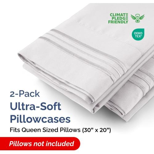 Queen Pillow Cases Set of 2 - Ultra Soft Hotel Quality Pillowcase Covers - Comfy Cozy Bedding for Women, Men, Kids & Teens - Machine Washable Pillow Protectors - 2 Pieces Set - Queen Size French Grey