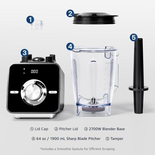 Home Blender, 2700W High-Speed Blender for Ice Crushing Power, Stainless Steel Blades, Kitchen Timer, 10 Speeds, 6 Programs for Smoothies, Frozen Drinks, Self-Cleaning, 64oz Bulk Production