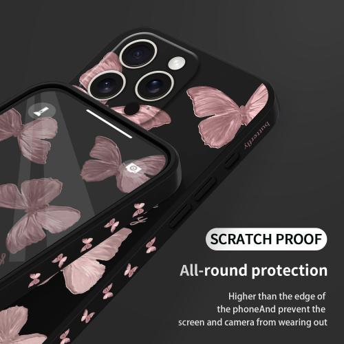 LEECG for iPhone 16 Pro Max Case Scratch Resistant Soft Slim Fit Floral Phone Cover for iPhone 16 Pro Max 6.9 inch-Butterfly Black