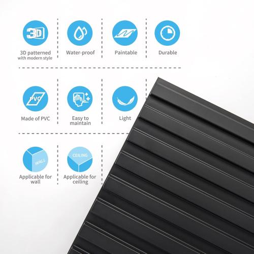 Art3d Slat Wall Panel, 3D Fluted Textured Panel 12-Tile 19.7 x 19.7in. - Cover 32 Sq.Ft., Black