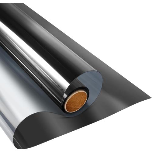 KESPEN Window Privacy Film One Way Daytime Privacy Static Cling Sun Blocking Anti UV Reflective Window Tint for Home and Office, Black-Silver, 17.5 Inch X 6.5 Feet