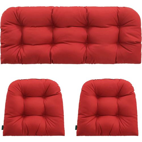 Outdoor/Indoor All Weather Tufted Wicker Chair Cushions 2 U-Shape Waterproof Cushions for Patio Furniture,Wicker Loveseat,Bench-Red