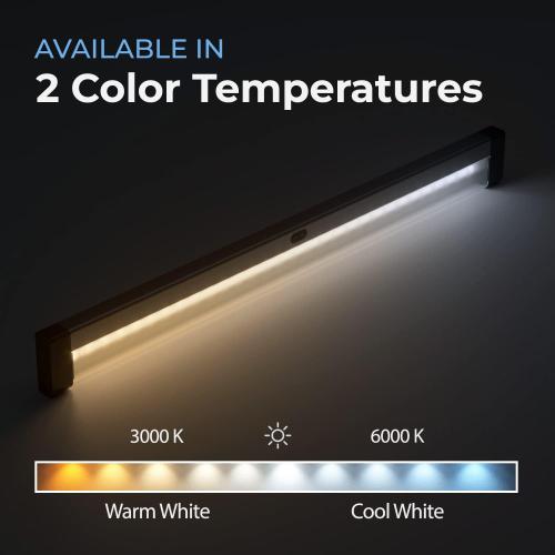 EShine Hand Wave Activated Under Cabinet LED Lighting Kit, Dimmable, 1-Pack 20 in - Touchless Dimming Control, Black Under Counter Lights for Kitchen, Garage, Office, Desk - Warm White (3000K)