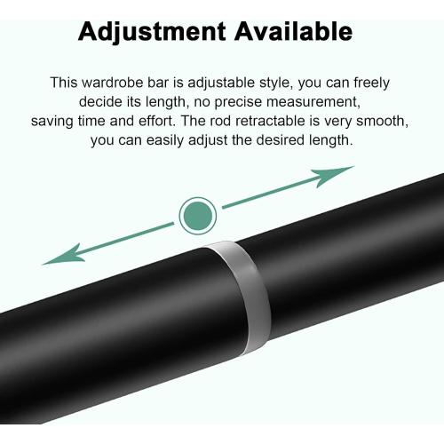 Adjustable Closet Rod, Telescopic Clothes Hanging Bar Punch Need, Heavy Duty Stainless Steel Curtains Bar for Cabinets Wardrobes Bathroom Balcony (Color : Black, Size : 28-43(0.7m-m-1.1m).