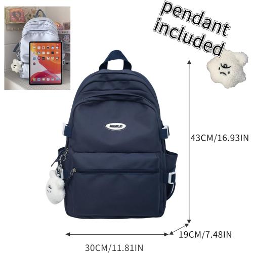 Dark Blue Kawaii Backpack with Cute Accessories Casual Aesthetic Daypack Simple Laptop Bag Waterproof Travel Rucksack for Women (dark blue)