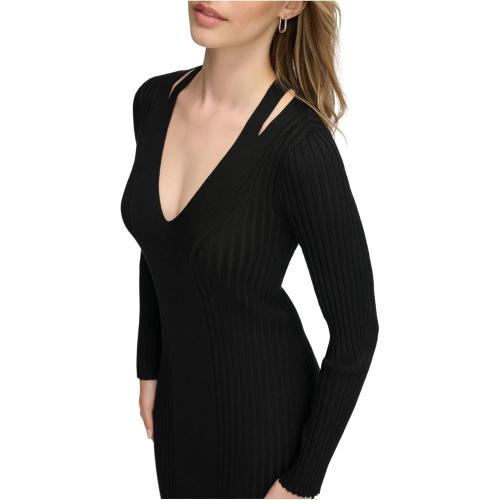 Calvin Klein Womens Sweater Dress V-Neck Sweaterdress Black XL