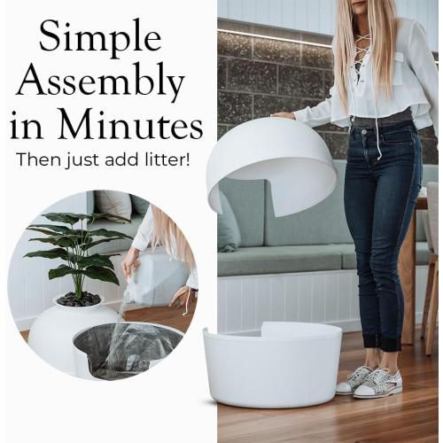 Secret Litter Box by Bundle & Bliss - Hidden Litter Box Enclosure, Patented Design with Odor Control,(NOT INCLUDED Faux Plant, Carbon Filter and Real Stones) Vivid White