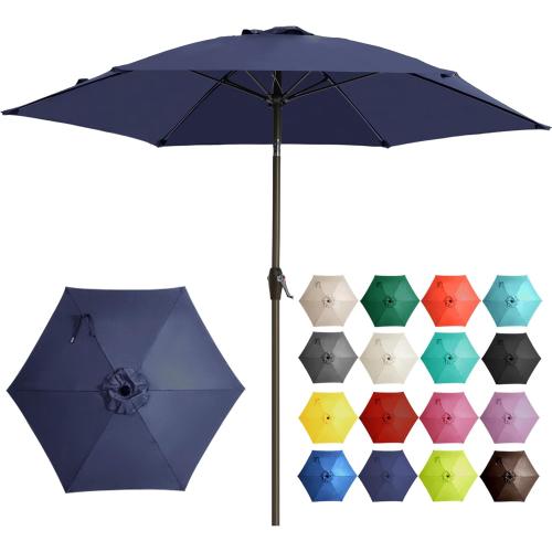 Ayge 7.5FT Large Outdoor Patio Umbrella Market Table Umbrella-UV Resistant, Easy Push Button Tilt and Crank, 6 Sturdy Fiberglass Ribs Heavy-Duty Pool Umbrella for Deck, Backyard,Garden, Yard,Navy