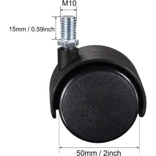 uxcell Furniture Casters 2 Inch Nylon M10 x 15mm Threaded Stem Swivel Caster Wheels, 38lb Capacity Each Wheel, 5 Pcs