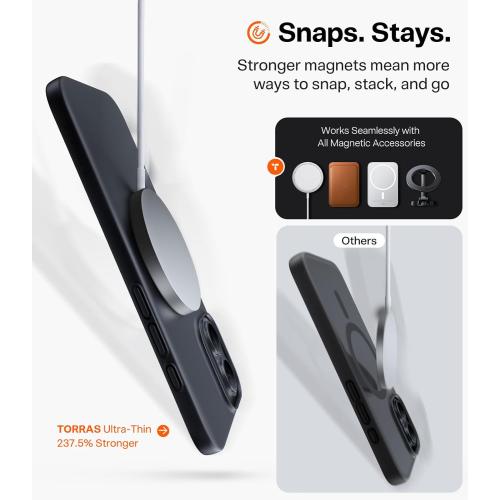 TORRAS Magnetic Slim Fit for iPhone 17 Case, Ultra-Thin Compatible with MagSafe, Stronger Magnetic   Thinner, Lightweight Matte Anti-Scratch Hard PC Cover Phone Case for iPhone 17, Black