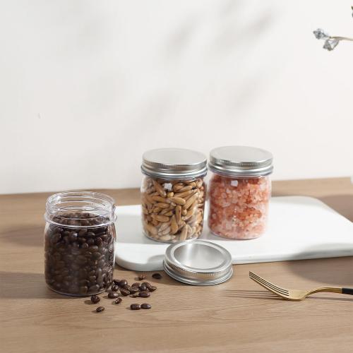 novelinks 8 oz Clear Plastic Jars with Airtight Lids, 32 Pack Plastic Mason Jars with Lids 8oz, Refillable Storage Slime Containers & Small Spice Jar for Kitchen Organization (32 Pack,Silver)