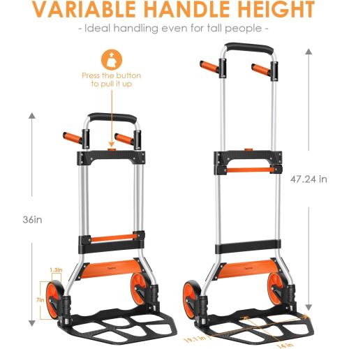 Dolly Cart, 309 lb Aluminum Folding Hand Truck with Swivel Handle, Heavy Duty Utility Dolly Foldable Trolley with Elastic Cord, 7 Inch Wheels for Moving, Warehousing, Shopping and More