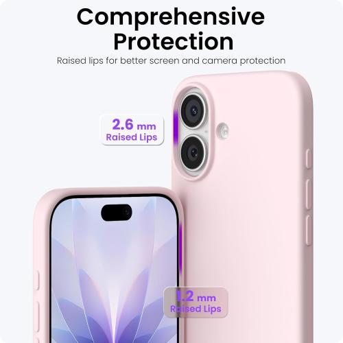 ORNARTO Compatible with iPhone 17 Case 6.3, Slim Liquid Silicone 3 Layers Full Covered Soft Gel Rubber Phone Case Protective Cover 6.3 Inch, Chalk Pink