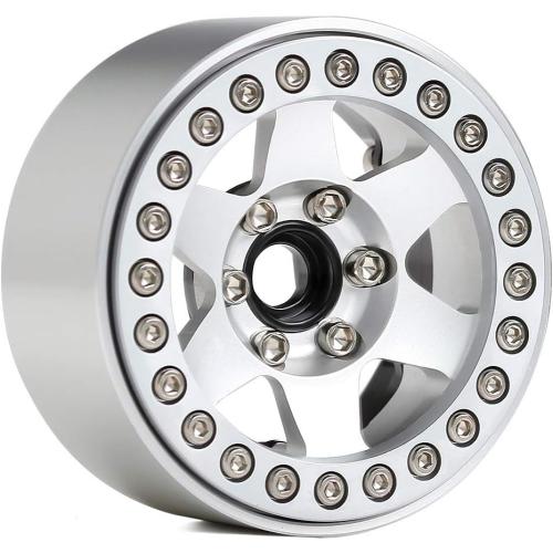INJORA RC Wheel Rim 4pcs 1.9inch Beadlock Metal Wheel Hub Rim for 1/10 RC Crawler Axial SCX10 90046 AXI03007 TRX4 RedCat MST (Silver)