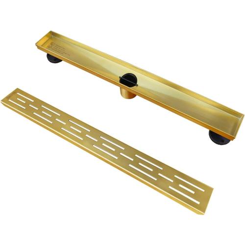 Neodrain 24-in Brushed Brass Rectangular Linear Shower Drain with Brick Pattern Grate, 304 Stainless Steel Bathroom Floor Drain, Gold Linear Drain with Hair Strainer,CUPC Certified