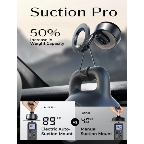 LISEN Suction Phone Mount【2026 Auto Vacuum 3.0】, 360 Adjustable Magnetic Phone Holder for Car Dashboard Universal Magsafe Accessories Gifts for Men Women for iPhone 17 Pro Max Air 16 15 14 13 12