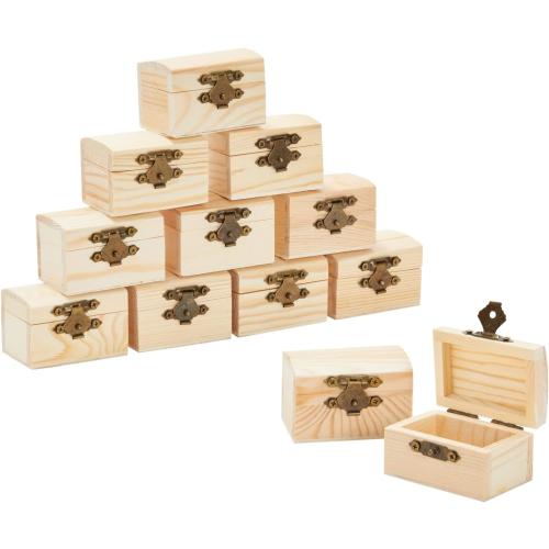 Juvale Wooden Boxes - 12-Pack, 2.3 x 1.5 x 1.5 In Natural Pinewood - Unfinished Wood Box With Hinged Lid & Metal Clasp for Crafts & Mini Treasure Chests