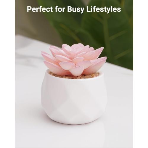 VIVERIE Mini Succulents Plants Artificial in Pots-Rose Pink, Christmas Small Fake Succulents Plants for Home Decor Indoor for Women, White Ceramic Faux Succulents, Set of 1, Gifts for Mom