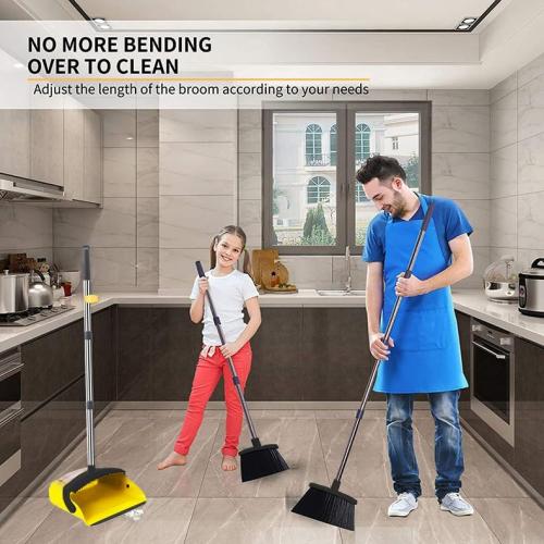 2 Pack is More economical，Brooms with Dustpan Combo Set，with 52 Long Handle, Dustpan Teeth with self-Cleaning Function, Indoor and Outdoor Sweeping, Perfect for Home Office (Large/Yellow /2-Pack)
