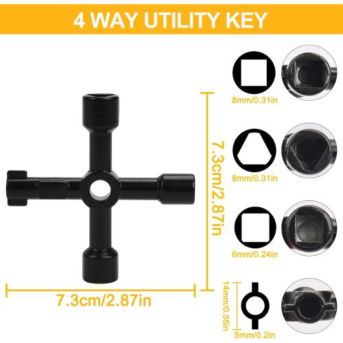 Water Meter Key 17 Inch & 4-Way Utility Keys, Steel T-Handle, Water Meter Shut Off Tool for Curb Main Shut Off Valve