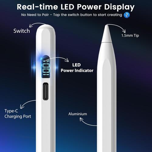 iPad Pencil 2025-2018, LED Display Fast Charge Stylus Pen with Palm Rejection & Tilt Sensitivity, Compatible for iPad A16 11/10/9/8/7/6, Pro 11/12.9/13''/M4, Air M3/M2/5/4/3, Mini 7/6/5