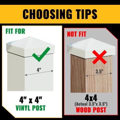 VIVIDA 4 x 4 Fence Post Caps, Pyramid PVC Vinyl Post Caps (Actual 4 x 4), Waterproof Deck Top Cover for Vinyl Fence, Lamp, Deck, Mailbox, White, 12 Pack
