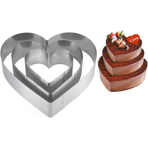 Stainless Steel 6 Inch 8 Inch 10 Inch Heart Shaped Cake Ring Molds Set, Heart Shaped Cake Cutter， Dessert Pastry Ring for Layering Mousse & Sponge Cakes Birthday Valentine's Day Wedding Festivals