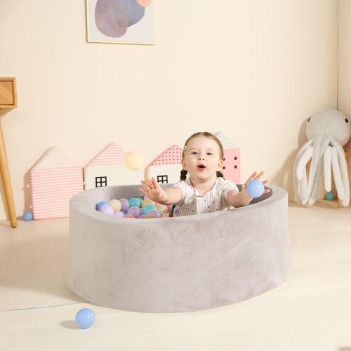 TRENDBOX Foam Ball Pit for Toddlers, 35x11 inch Soft Baby Ball Pit with Washable Velvet Cover (Balls not Included)- Grey