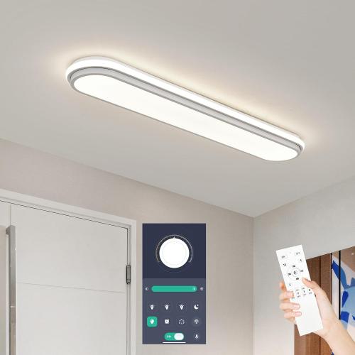 Smart LED Ceiling Light,36.2In Dimmable Modern Metal Linear LED Ceiling Lamp,Flush Mount Wraparound Shape Lighting Fixture with Remote Control for Kitchen Dining Room & Laundry 55W