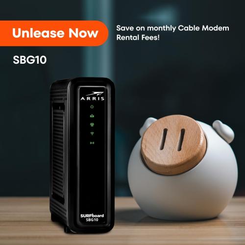 ARRIS (SBG10) - Cable Modem Router Combo - DOCSIS 3.0 16 x 4 Gigabit & AC1600 WiFi, For Comcast Xfinity, Cox, check with ISP for compatibility [Not for Spectrum] 400 Mbps Max Internet Speeds