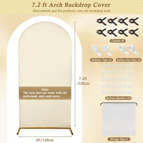 7.2FT Arch Backdrop Cover, Beige Spandex Arch Cover Stretchy Backdrop Stand Cover with Balloon Tying Tools for Wedding Ceremony Baby Shower Birthday Party Photo Background Arch Decorations