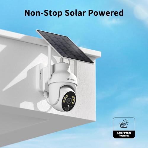 SEHMUA 2K Solar Security Cameras Wireless Outdoor, 2 Pack 360° View Pan/Tilt WiFi Security Camera Outside with Color Night Vision,Easy to Install, PIR Alarm, 2-Way Audio