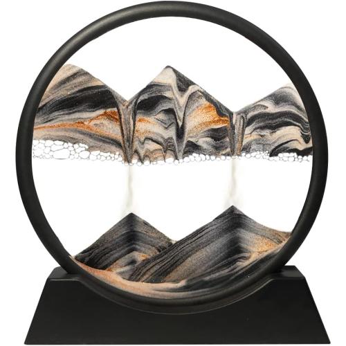 Muyan Moving Sand Art Picture Sandscapes in Motion Round Glass 3D Deep Sea Sand Art for Adult Large Desktop Art (Black, 7 Inch)