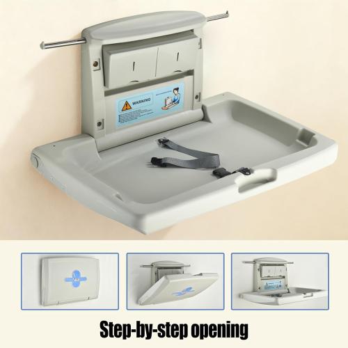 Fold-Down Baby Changing Station - Wall-Mounted, Space-Saving Design with Safety Straps for Commercial & Residential Restrooms (Horizontal Version)