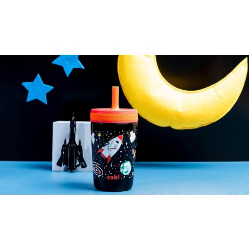 Multicolor 12oz Zak Designs Kelso Toddler Cups For Travel or At Home, 12oz Vacuum Insulated Stainless Steel Sippy Cup With Leak-Proof Design is Perfect For Kids (Spaceships)