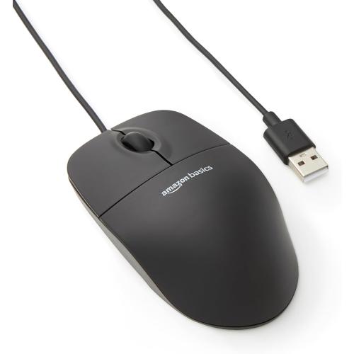 Amazon Basics 3-Button USB Wired Mouse with Scrolling and Tracking - Standard, Black