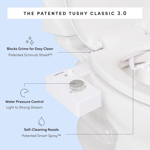 TUSHY Classic 3.0 Bidet Toilet Seat Attachment - A Non-Electric Self Cleaning Water Sprayer with Adjustable Water Pressure Nozzle, Angle Control & Easy Home Installation (White/Gunmetal)