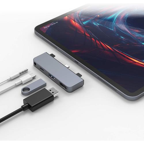 HyperDrive iPad Pro USB C Hub — 4-in-1 USBC Hub w/ 4K30Hz HDMI, USB-C 5Gbps 60W PD, USB-A 5Gbps, 3.5mm Audio Jack — Form-Fitting, Aluminum iPad Docking Station Compatible w/Air & Mini (Space Gray)