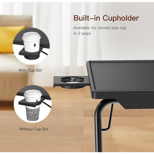 Adjustable TV Tray Table - TV Dinner Tray on Bed & Sofa, Comfortable Folding Table with 6 Height & 3 Tilt Angle Adjustments (Black)