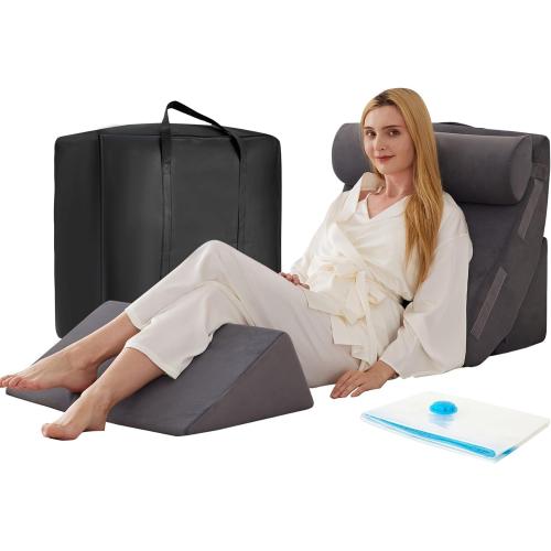 4PCS Wedge Pillow Set for After Surgery, Orthopedic Bed Wedge Pillow for Back Pain Relief, Sitting up in Bed,Recovery, Acid Reflux, Snoring, Body Pillow for Sleeping,Leg,Shoulder Support, Velvet Grey