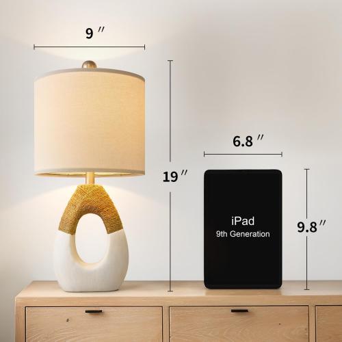 OYEARS 19'' Small Boho Table Lamps for Bedroom Set of 2, Farmhouse Rattan Bedroom Lamps for Living Room Rustic Home Decor, Nightstand Bedside Lamps for Sofa Table Entry Way, Suitable for Small Places