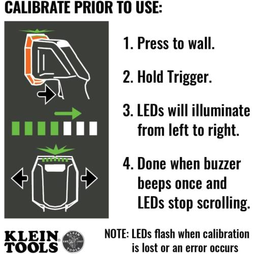 Klein Tools ESF100 Electronic Stud Finder and Wall Scanner with Bubble Level, for Wood and Metal Studs, Bright Green LEDs, Batteries Included