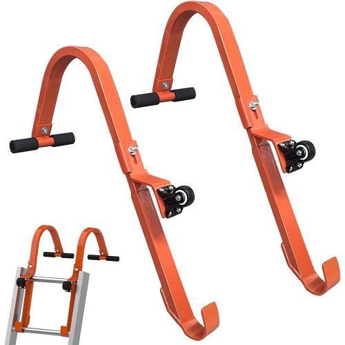 Roof Ladder Hook, 2 Pack Ladder Stabilizer, Heavy Duty Steel 500 Lbs Weight Ratin, Roof Ridge Extension with Wheel for Safe and Easy Access