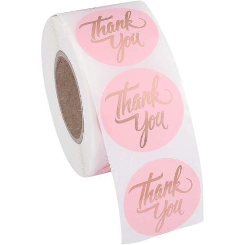 Yoption 1.5 Round Thank You Stickers, 500pcs Pink Mailing Supplies Labels Per Roll, Pink