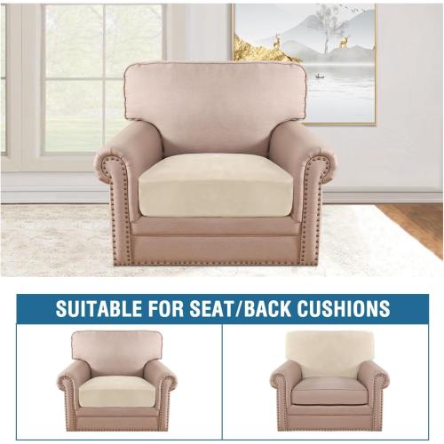 H.VERSAILTEX Velvet Stretch Couch Cushion Cover Plush Cushion Slipcover for Chair Cushion Furniture Protector Seat Cushion Sofa Cover (1 Piece Armchair Cushion Covers, Cream)