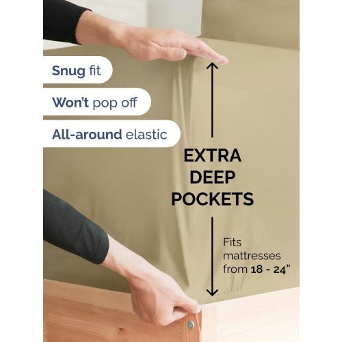 Extra Deep Queen Sheet Set - 6 Piece Breathable and Cooling Sheets - Hotel Luxury Bed Sheets Set - Easy & Secure Fit - Soft, Wrinkle Free and Comfy Sheets Set - Beige Sheet Set with Extra Deep Pockets