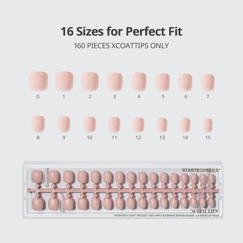 BTArtboxnails XCOATTIPS Bare 5-Shade Nude Press On Nails, XXS Squoval 160Ct