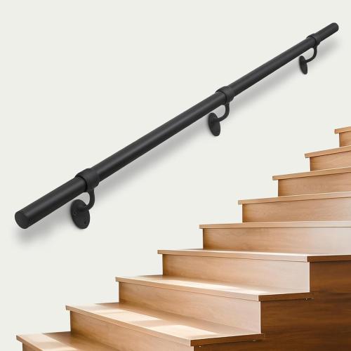 Stair Railing Indoor Metal Hand Rails for Indoor Stairs 1.5 Pipe Aluminum Wall Mounted Outdoor Handrail for Steps Black Industrial Handrail for Stairs 8ft