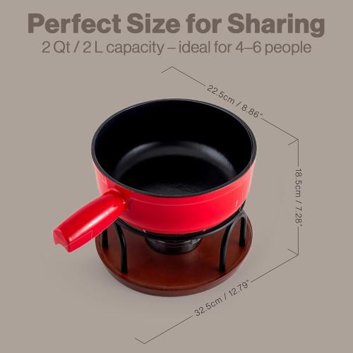Swissmar Ticino Cast Iron Fondue Set with Enameled Interior, 2L / 2 QT – 9-Piece Cheese & Chocolate Fondue Pot with Forks, Burner & Beechwood Base – Perfect for Family Gatherings & Gift Giving – Red